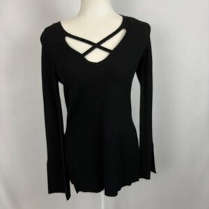 Free People Criss Cross Tunic Knit Sweater Black Womens XS